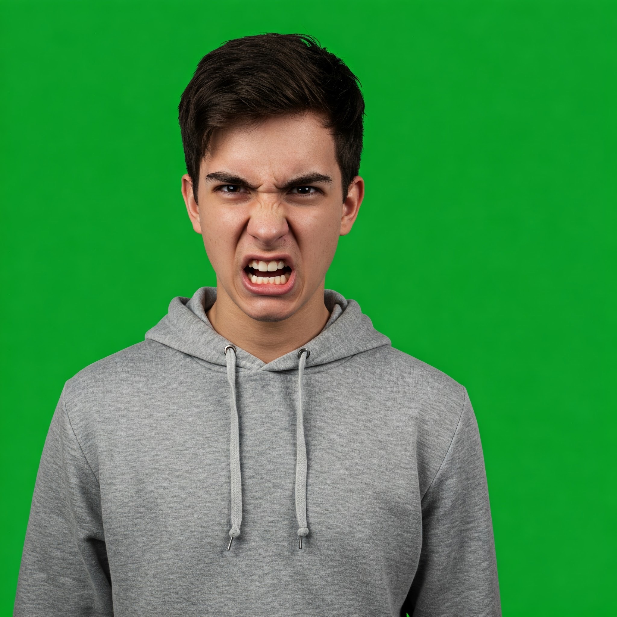 photo of Enraged Young Man Snarling Against Green Screen